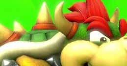 Close-up of Bowser from RylanLego, showcasing his fierce expression and iconic spiked shell against a green background.