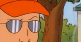 Dale Gribble, wearing sunglasses and a cap, smokes while expressing his conspiracy theories outdoors.