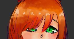 Portrait of Elizabeth Afton with vibrant orange hair, green eyes, and red accessories, showcasing her playful character.