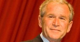 George W. Bush smiles at a podium, showcasing his leadership as the 43rd U.S. President, against a red backdrop.