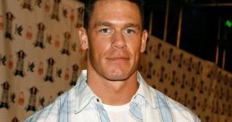 John Cena in a casual plaid shirt, showcasing his signature style at a public event with a lively background.