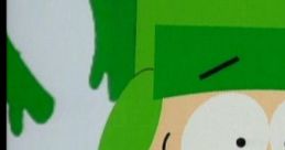 Kyle Broflovski from South Park, wearing his iconic green hat, expresses surprise in a snowy landscape.