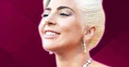 Lady Gaga smiling and talking, showcasing her elegant style with a chic black dress and striking jewelry.