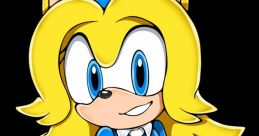 Maria Robotnik character in a blue dress with a heart, featuring blonde hair and a cheerful expression.