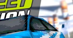 Stylish blue and white racing car in a dynamic street racing scene, evoking the energy of Need For Speed gameplay.