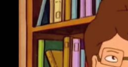 Peggy Hill smiling in a library, surrounded by colorful books, showcasing her love for learning and teaching in Arlen, Texas.