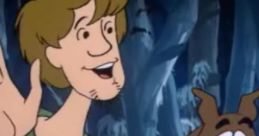 Shaggy Rogers, voiced by Casey Kasem, shares a humorous moment with Scooby-Doo in a spooky forest setting.