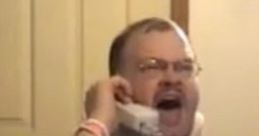 Man with a neck brace shouting into a phone, embodying the comedic chaos of "Tourettes Guy" moments.