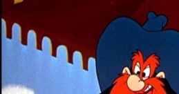 Yosemite Sam, voiced by Maurice LaMarche, striking a comical pose, showcasing his iconic red beard and cowboy attire.