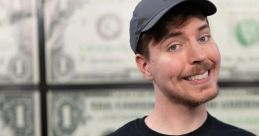 MrBeast smiles while holding cookies, promoting his brand in front of a dollar bill backdrop. Fun and engaging content!