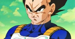 Vegeta in a confident pose, showcasing his Saiyan armor against a vibrant landscape background. Iconic Dragon Ball character.