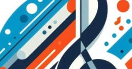 Vibrant abstract design featuring a musical note, blending blue, orange, and gray elements, highlighting creativity and rhythm.