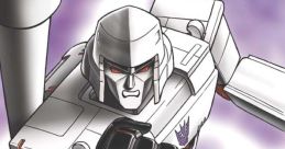 Megatron, voiced by Frank Welker, in an intense battle pose with a menacing expression and powerful stance.