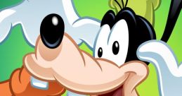 Goofy making a silly face with his tongue out and exaggerated expressions on a bright green background. Fun character!