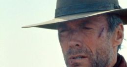 Clint Eastwood in a classic Western setting, exuding rugged charm and stoicism, embodying iconic Western movie heroism.