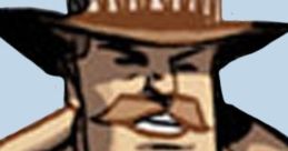 Saxton Hale, muscular character with a cowboy hat, showcasing strength and confidence in a cartoon style.