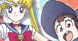 Sailor Moon and a witch character from popular anime, showcasing vibrant colors and iconic styles from the genre.