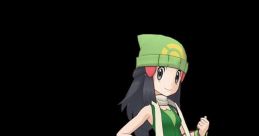 Dawn from Pokémon Masters EX, showcasing her iconic green outfit and yellow boots, ready for an adventure in Pokémon.