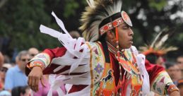 Traditional dancer in colorful regalia performing at a powwow, showcasing cultural heritage and vibrant community spirit.