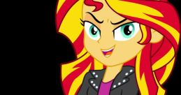 Sunset Shimmer confidently poses in her stylish outfit from "My Little Pony: Equestria Girls, Spanish Latin American.