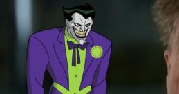 Mark Hamill's The Joker depicted in vibrant purple and green attire, showcasing his iconic villainous grin and style.