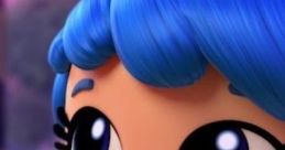 True from "True and the Rainbow Kingdom" with blue hair, pondering thoughtfully, showcasing her curious nature.