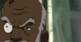 Uncle Ruckus from "The Boondocks," expressing his signature disdain in a red suit and tie. Iconic animated character moment.