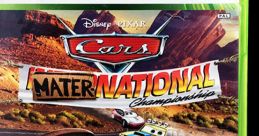 Cover art of Xbox 360 game 'Cars Mater-National Championship' featuring Mater and other Cars characters in vibrant race scenes.