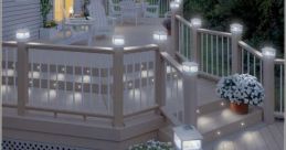 Beautifully lit outdoor decks showcasing inviting seating areas and stylish railings, perfect for relaxing evenings.