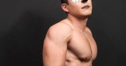 AlJay Medina showcasing a dynamic pose with striking face paint, emphasizing athletic physique and bold fashion choice.