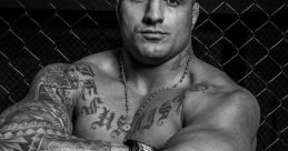 Fernando Rodrigues, muscular MMA fighter, showcasing tattoos and fierce expression in an octagonal cage setting.