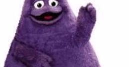 Grimace, the iconic purple McDonald's character, waves cheerfully in a playful pose. Fun and whimsical mascot representation.