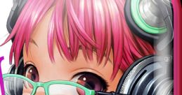 Anime girl with pink hair and glasses, wearing headphones and holding a microphone, embodying a cute, playful vibe.