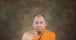 Portrait of a serene monk in an orange robe, embodying peace and wisdom in traditional Buddhist attire.