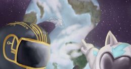 Two astronauts pose in space, with Earth in the background, exploring cosmic adventures and the mysteries of Gustavo Earth.