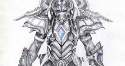 Detailed illustration of Artanis in intricate armor, showcasing blue and green energy blades, emphasizing his battle readiness.