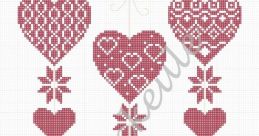 Cross-stitch pattern design featuring intricate red hearts and floral motifs by Ashlen Sticken, ideal for crafting projects.