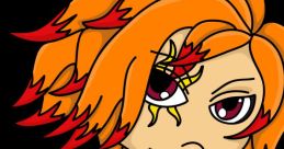 Chibi character Hiraku-san with vibrant orange hair and a shuriken, wearing a dark cloak against a black background.