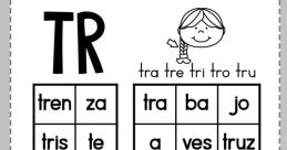 Educational worksheet focusing on "tr" syllables with examples and whimsical illustrations for fun learning.