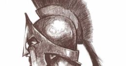 Sketched portrait of King Leonidas of Sparta, highlighted by a detailed helmet and fierce expression, showcasing ancient warrior culture.