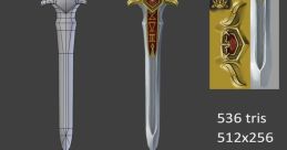 Detailed sword design showcasing 3D modeling, featuring intricate gold and red accents, ideal for Forum Weapons enthusiasts.