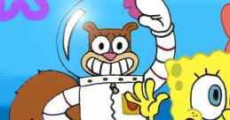 SpongeBob and Sandy Cheeks smile together, showcasing their friendship under the sea in colorful animation.