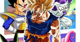 Goku, Vegeta, Frieza, Cell, and Majin Buu unite in a vibrant "Dragon Ball Z Abridged" artwork, showcasing iconic characters.