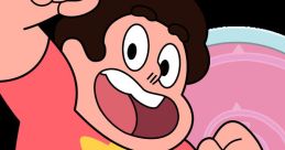 Energetic Steven Universe with a joyful expression, raising his fist, showcasing his signature star shirt and playful vibe.