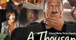 A Thousand Words soundtrack cover featuring Eddie Murphy, showcasing music by John Debney and scenes from the comedy film.