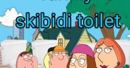 Quirky Skibidi Toilet meme featuring animated family characters humorously placed on toilets in a colorful background.