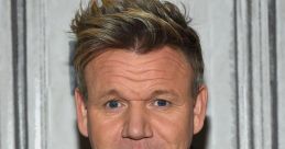 Gordon Ramsay promotes his culinary brand, showcasing his signature confident style and intense gaze in casual attire.