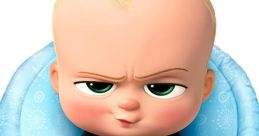 The Boss Baby, dressed in a suit, sits at a high chair with a serious expression, ready to lead in the animated movie.