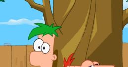 Phineas and Ferb relaxing under a tree, listening to music on a radio, enjoying a fun summer day in Danville.