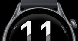 Black smartwatch displaying time, date, calories burned, and power metrics, showcasing the sleek design of Slice Wtr3.